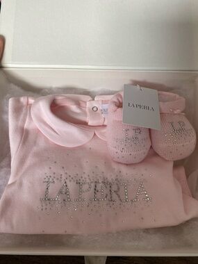 La Perla NWTs Pink Baby Embellished One Piece Outfit with Booties 1 Month